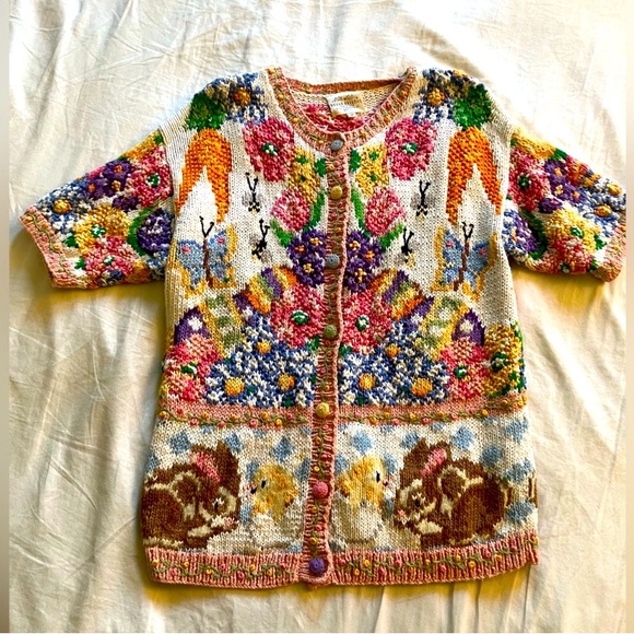 Susan Bristol Vintage 1994 Bunny Chick Easter Knit Cardigan size M - Picture 1 of 10